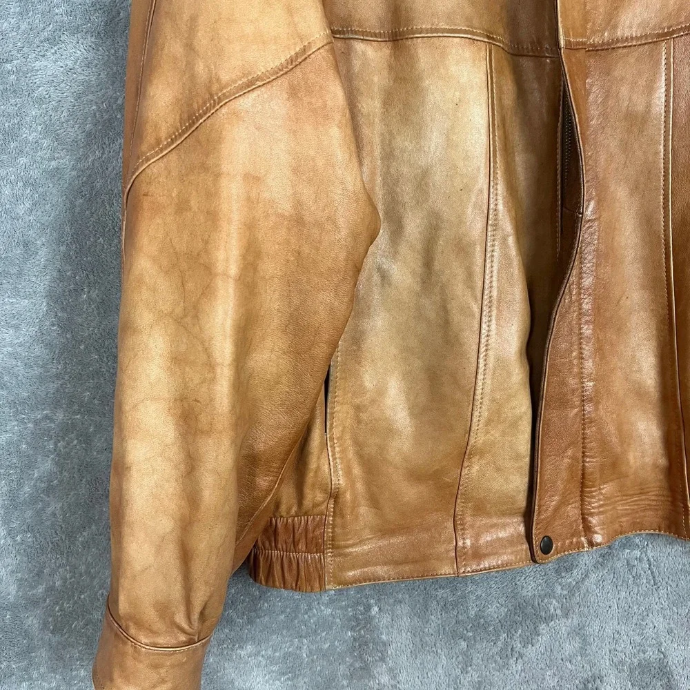 Vintage Vera Pelle Leather Bomber Jacket Mens‎ 52 Made In Italy Viscose Wool